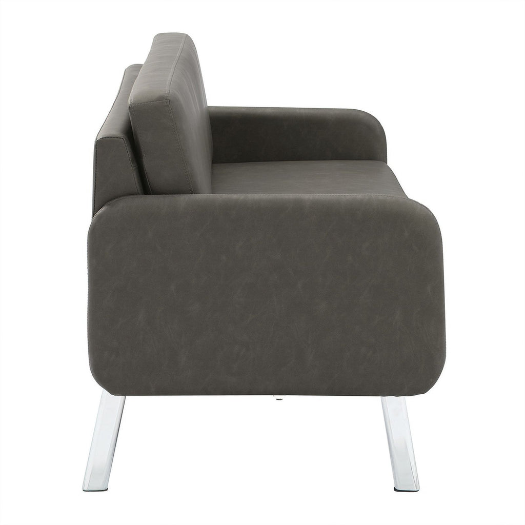 Smoke Faux Leather Lounge Sofa with Chrome Legs X850