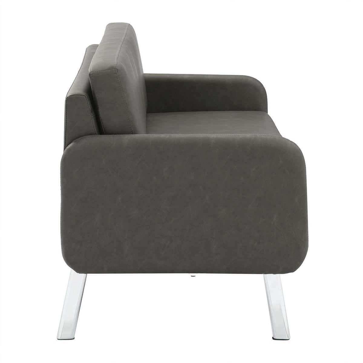 Smoke Faux Leather Lounge Sofa with Chrome Legs X850