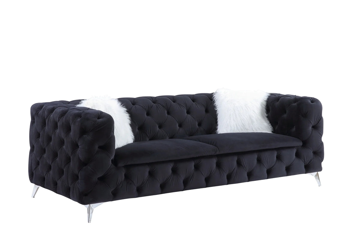 Black Velvet Sofa with Two Toss Pillows M957174