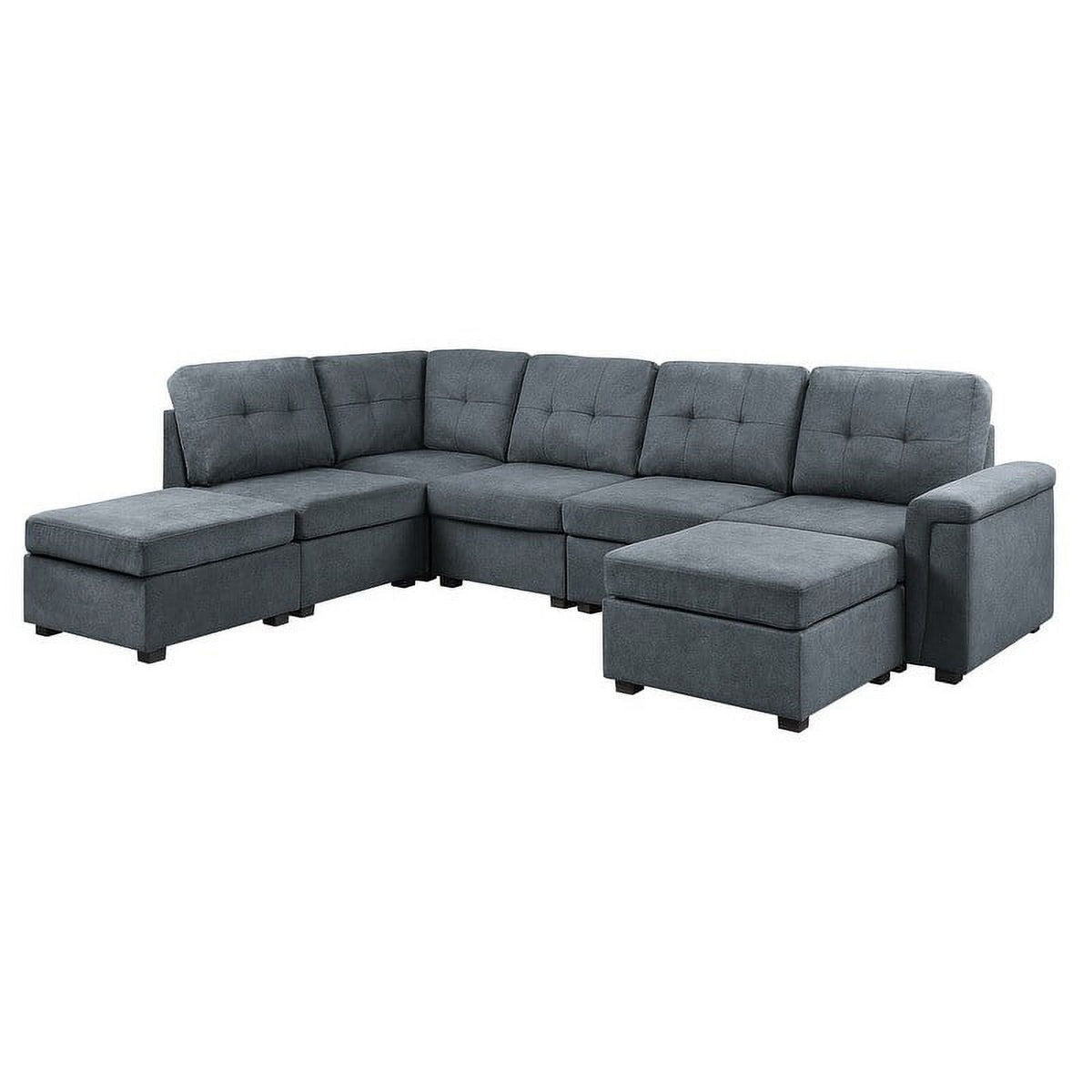 Gray Woven Fabric 7-Seater Sectional Sofa with Ottomans X37343