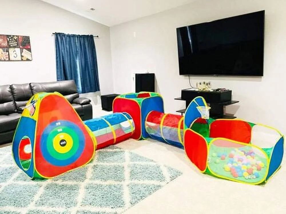 5 Pieces Kids Pop Up Play Tent Crawl Tunnel Ball Pit Playhouse V338862