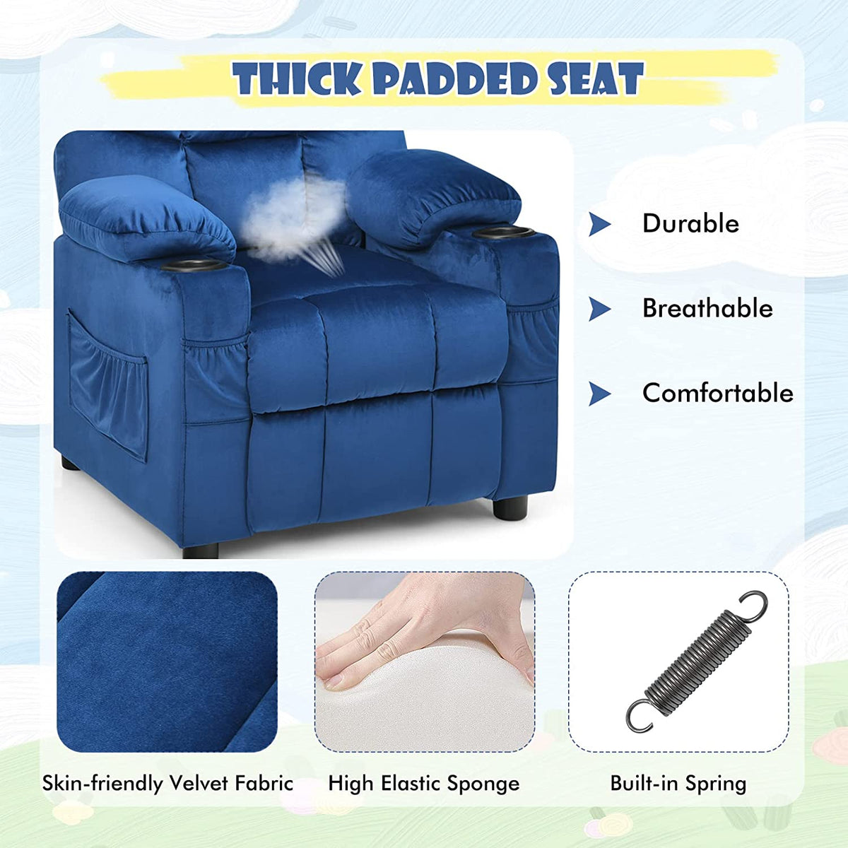 Blue Toddler Recliner Chair with Cup Holder N525131
