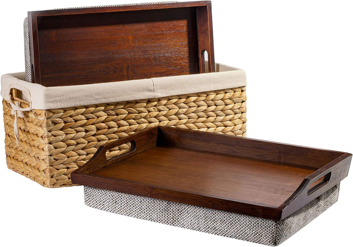 Wood Lap Trays with Basket Set J5562