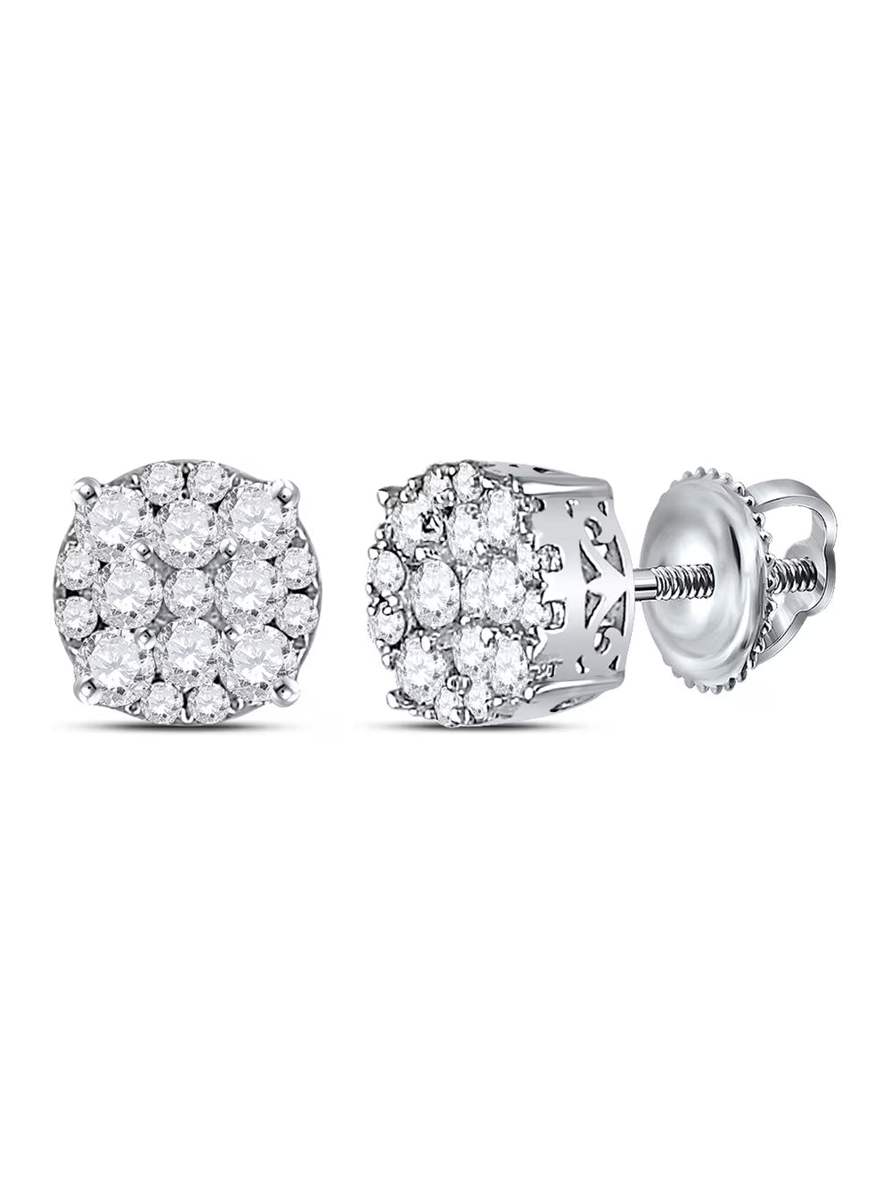 14kt White Gold Round Diamond Cluster Stud Earrings 1/2 Cttw S40700