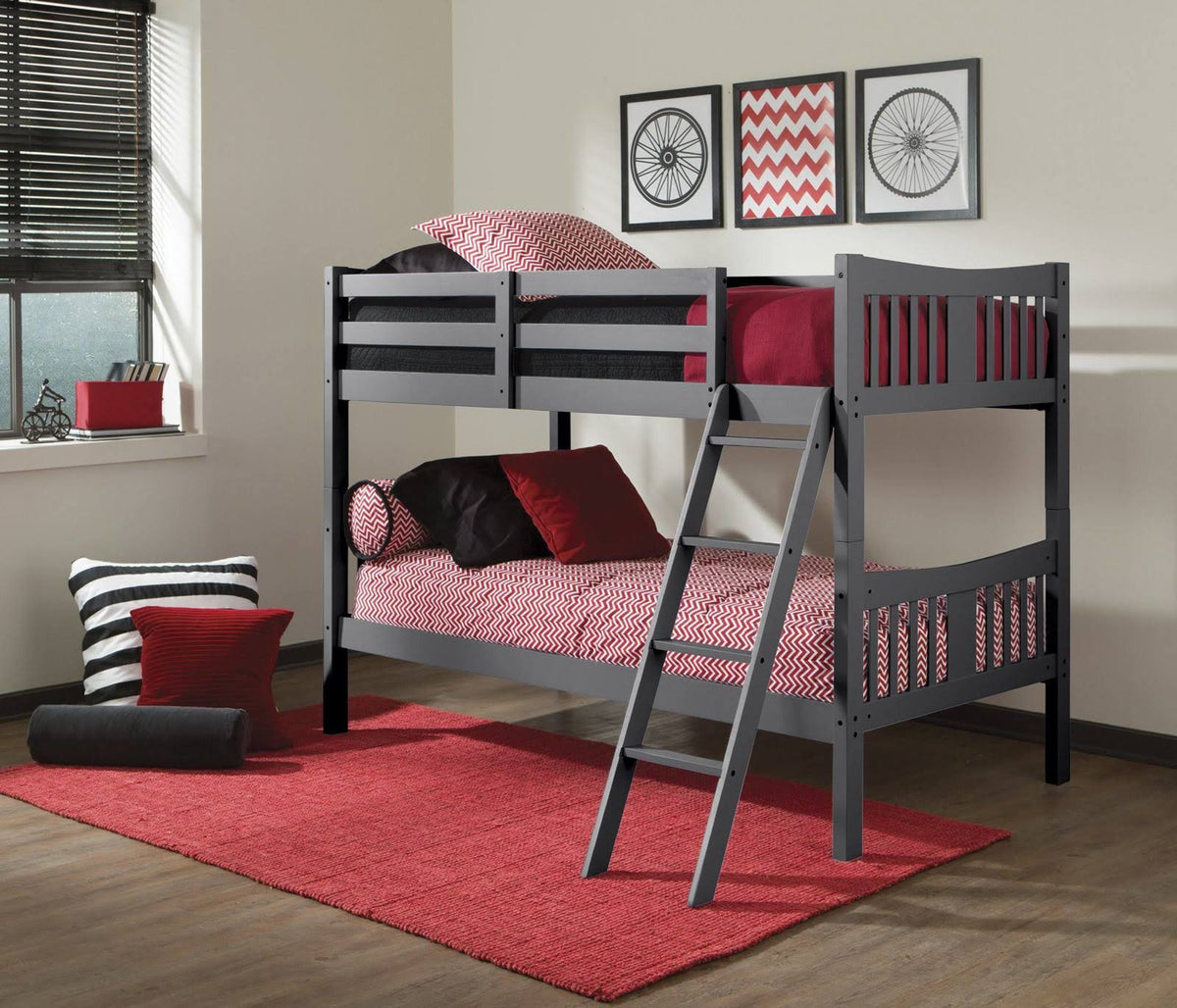 Gray Solid Hardwood Twin Over Twin Bunk Bed L3820