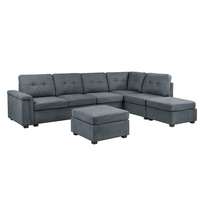 Gray Woven Fabric 7-Seater Sectional Sofa with Ottomans X37343