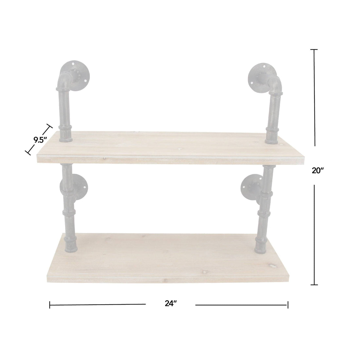 Industrial Pipe Wall Shelf, Brown, Wood, 24 x 9.5 x 20 in A686464