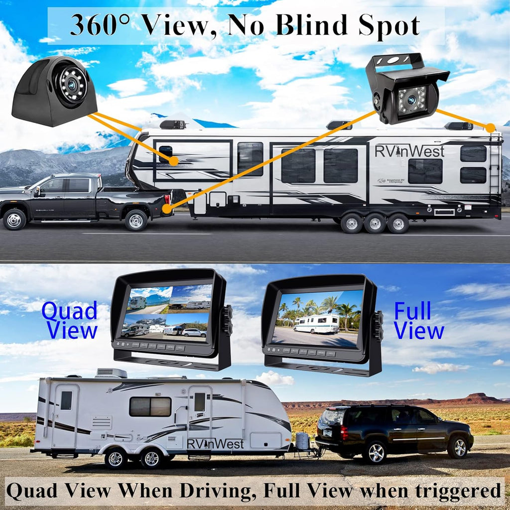 9'' 1080P 4 Split Screen HD DVR Monitor with IP69 Waterproof Night Vision Camera S884360