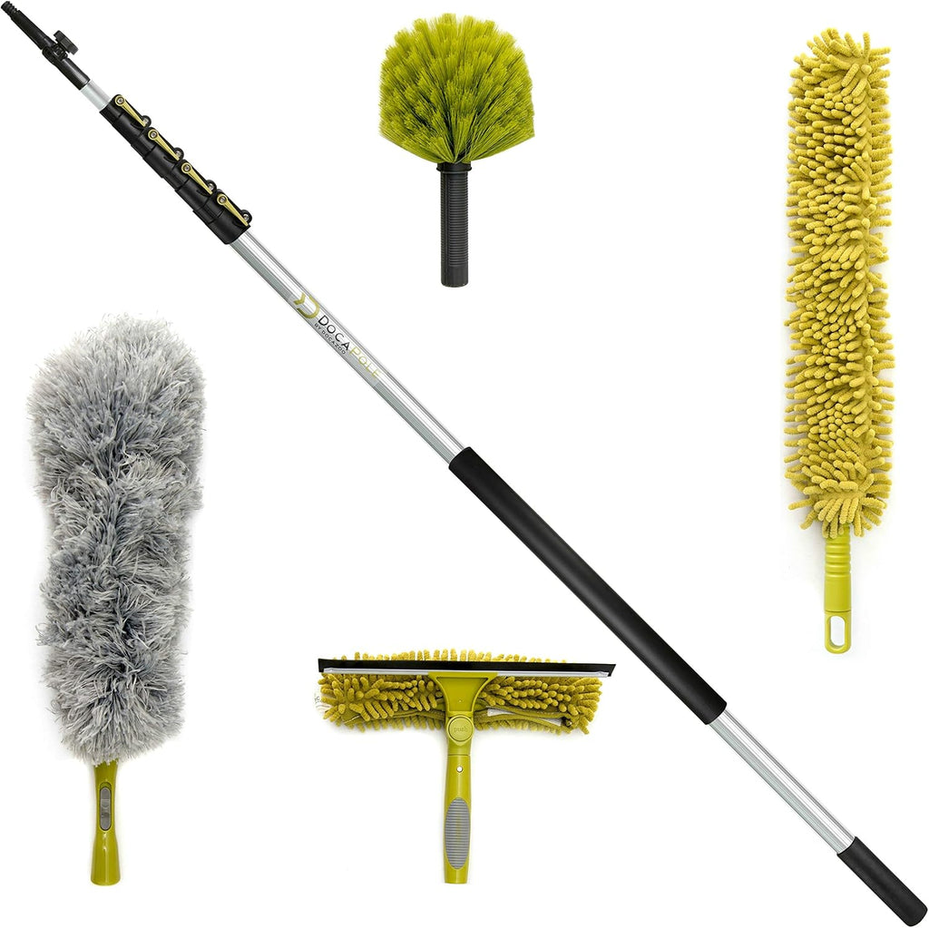 36 ft Telescoping Extension Pole Cleaning Kit with 3 Dusting Attachments and Window Squeegee K444