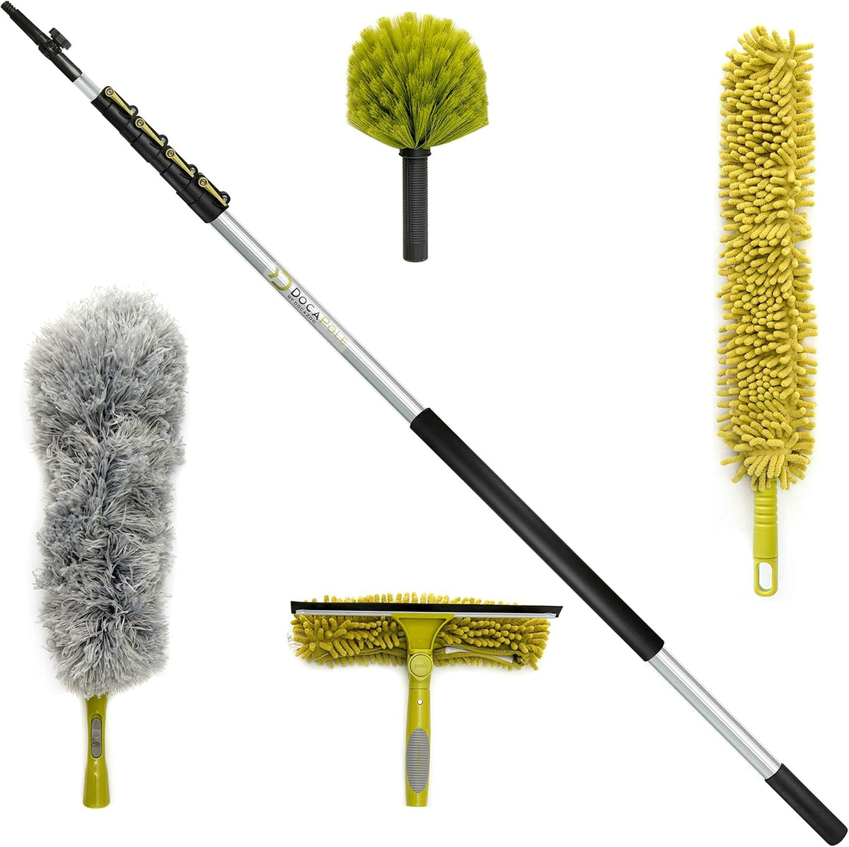 36 ft Telescoping Extension Pole Cleaning Kit with 3 Dusting Attachments and Window Squeegee K444