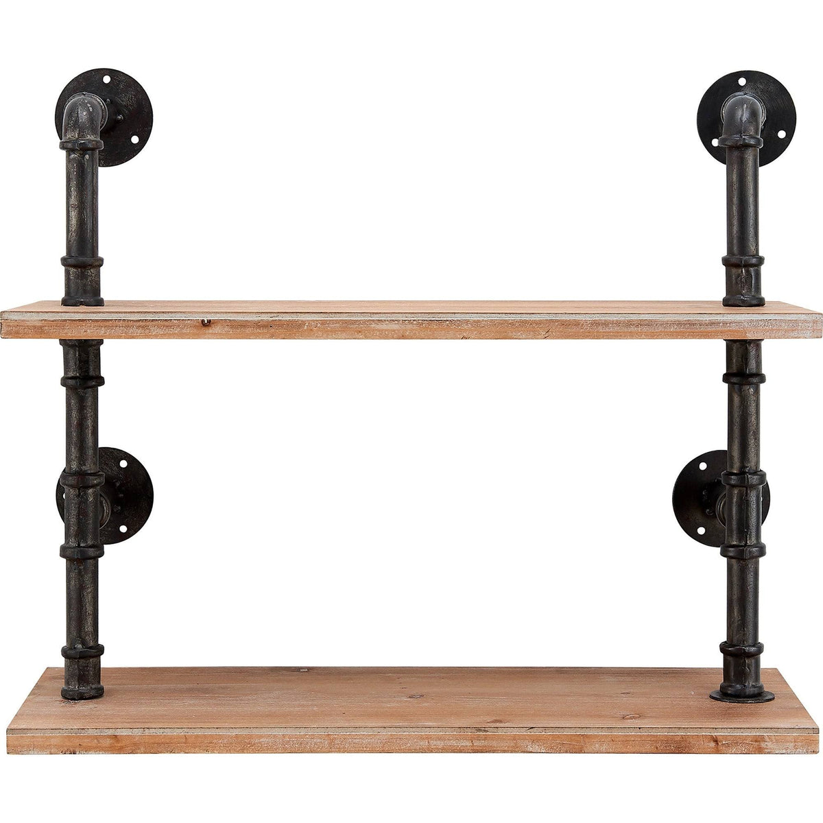 Industrial Pipe Wall Shelf, Brown, Wood, 24 x 9.5 x 20 in A686464