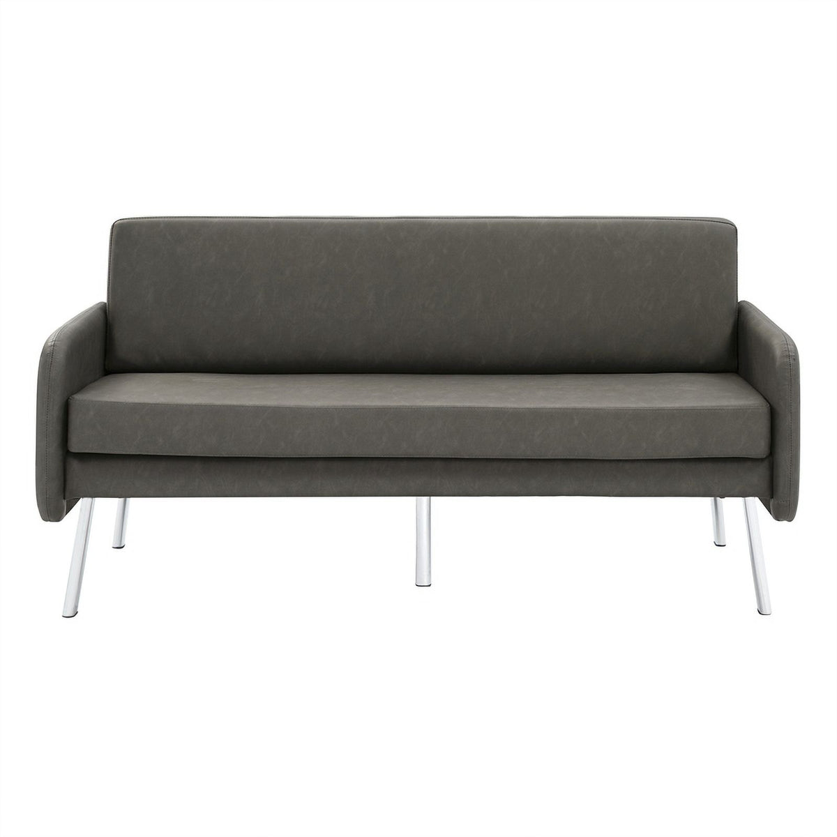 Smoke Faux Leather Lounge Sofa with Chrome Legs X850