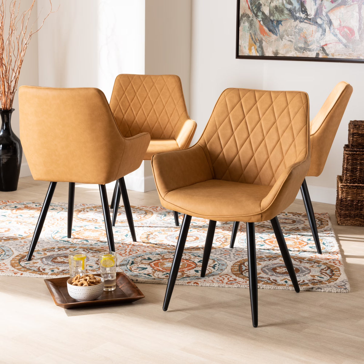 Tan Faux Leather 4-Piece Dining Chair Set P603455