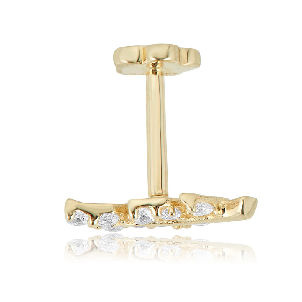14K Yellow Gold Simulated Diamond CZ Leaf Cartilage Flat Back Earring B5591