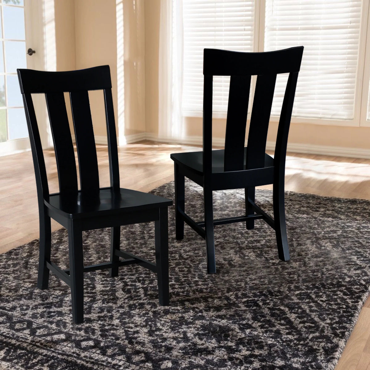 Solid Wood Dining Chairs Set of 2 in Black A2427