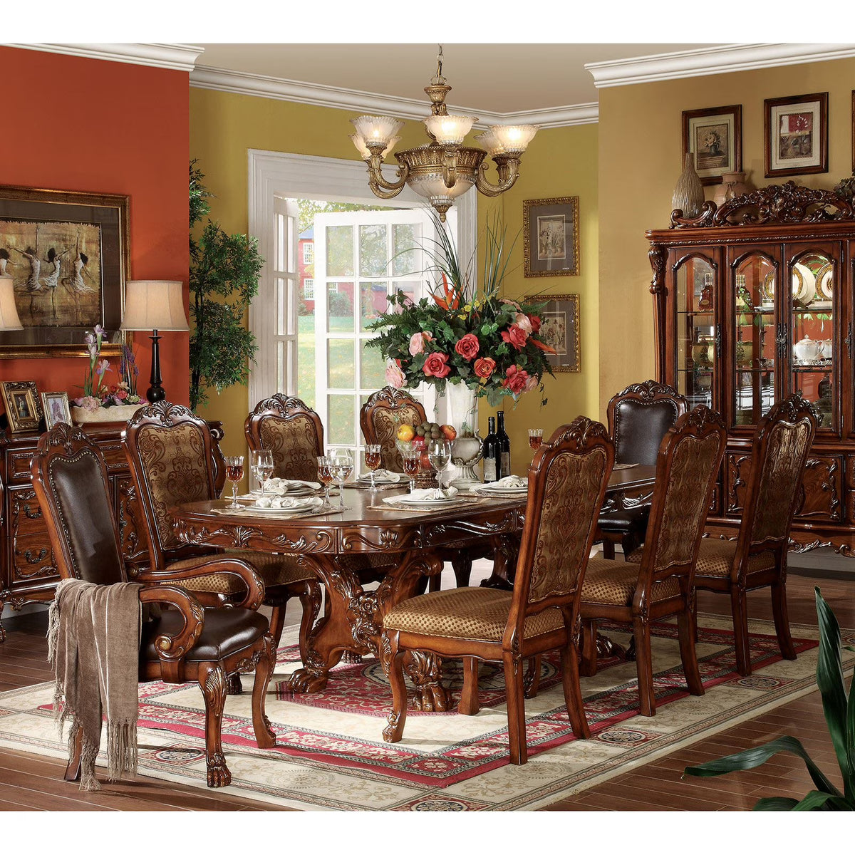 Cherry 9 Piece Trestle Dining Table Set U812