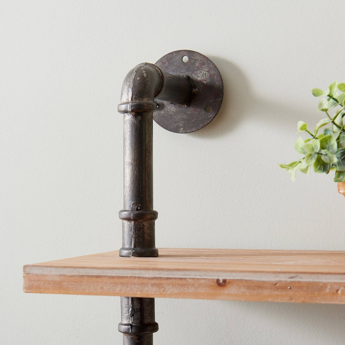 Industrial Pipe Wall Shelf, Brown, Wood, 24 x 9.5 x 20 in A686464