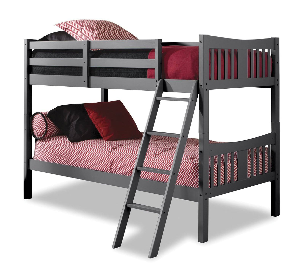 Gray Solid Hardwood Twin Over Twin Bunk Bed L3820