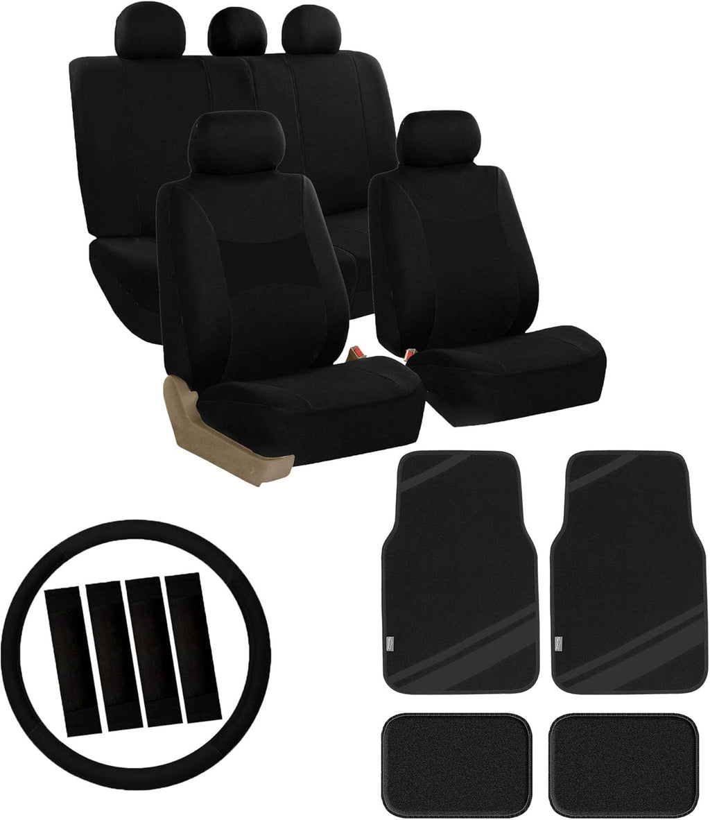 Orange Car Seat Covers Full Set with Carpet Floor Mats Steering Wheel Cover and Seat Belt Pads L354820