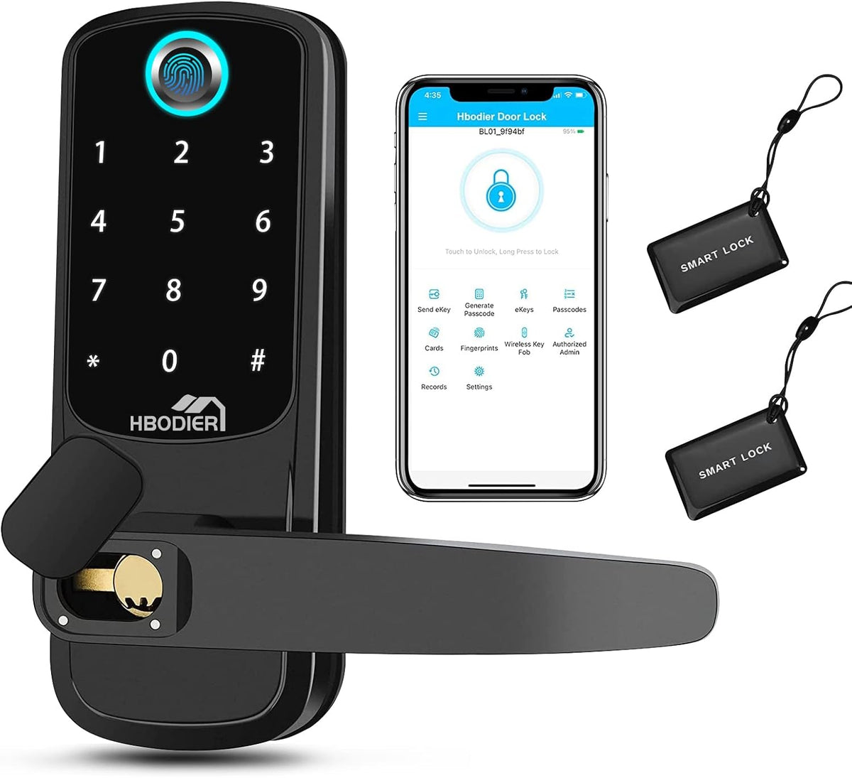 Black 5-in-1 Smart Door Lock with Keypad T94778
