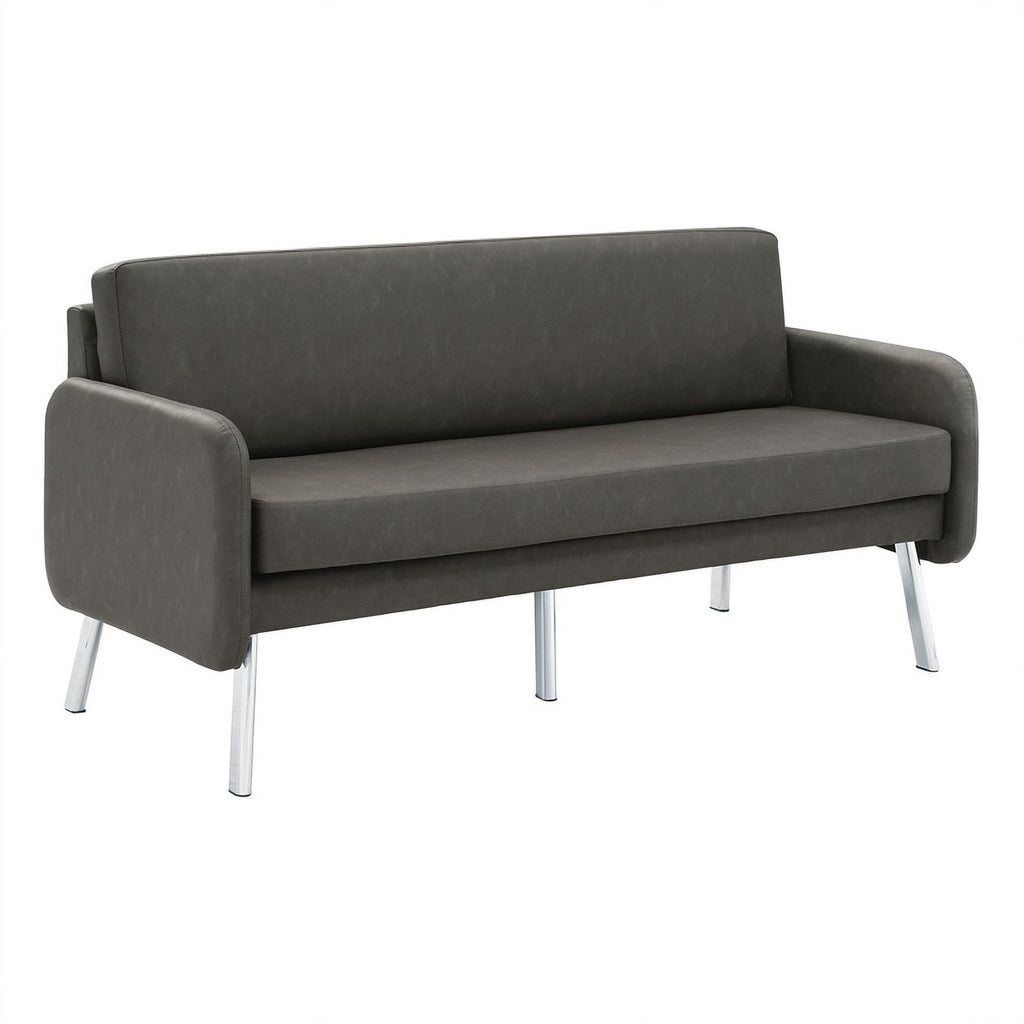 Smoke Faux Leather Lounge Sofa with Chrome Legs X850