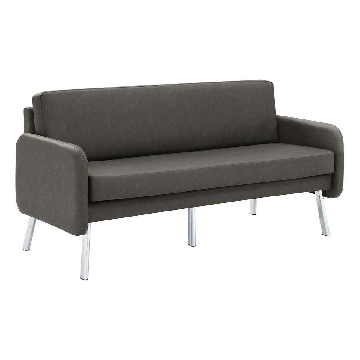Smoke Faux Leather Lounge Sofa with Chrome Legs X850