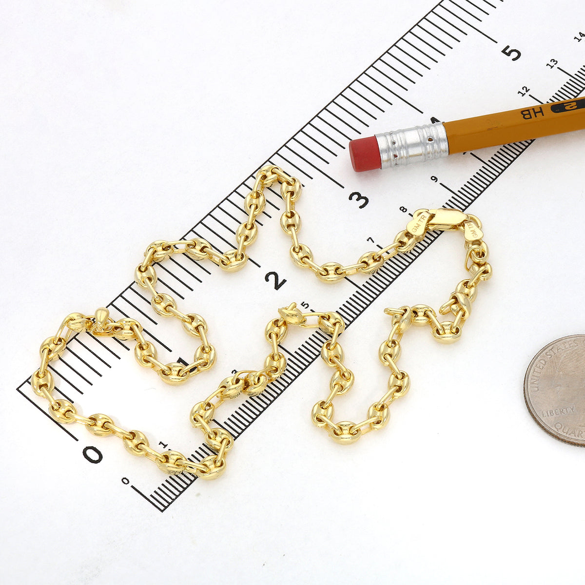 18K Yellow Gold Over Silver 4.5mm Puffed Anchor Mariner Chain Necklace 16"-24" H219462