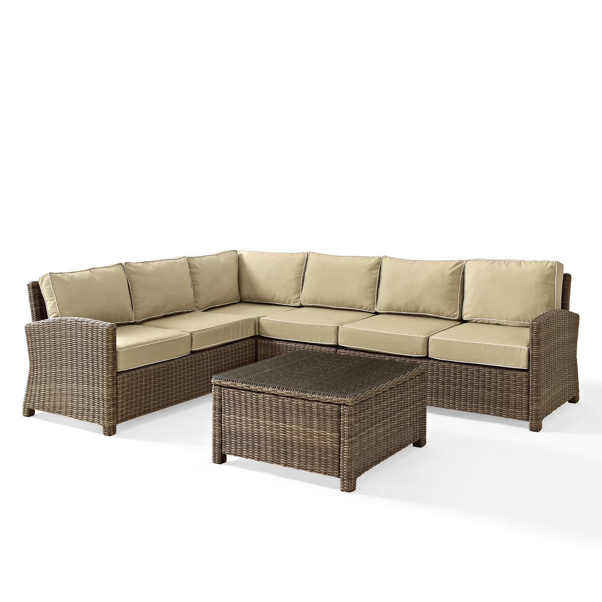 5Pc Outdoor Wicker Sectional Set with Glass Top Coffee Table I4437