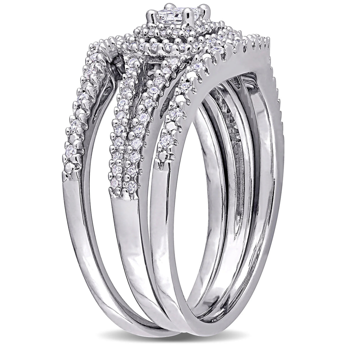 1/2 Carat Diamond Cluster Halo Bridal Set in Sterling Silver D3468