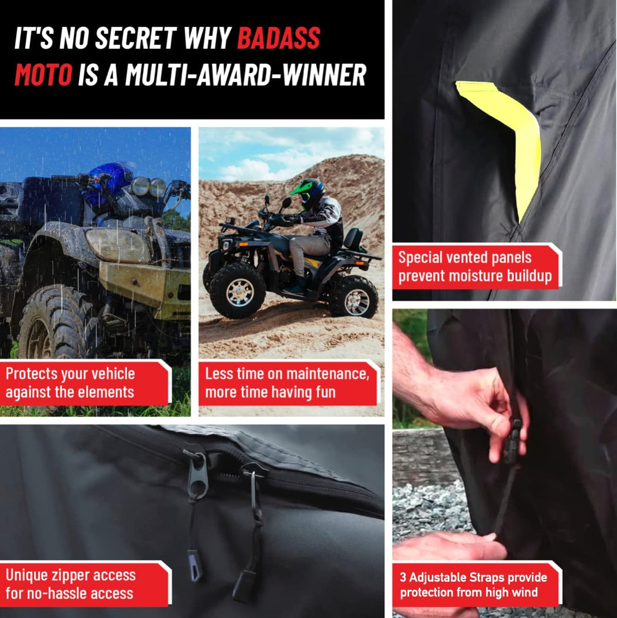 Heavy-Duty Triple-Waterproof 4 Wheeler Cover with Zipper and Vents M3409