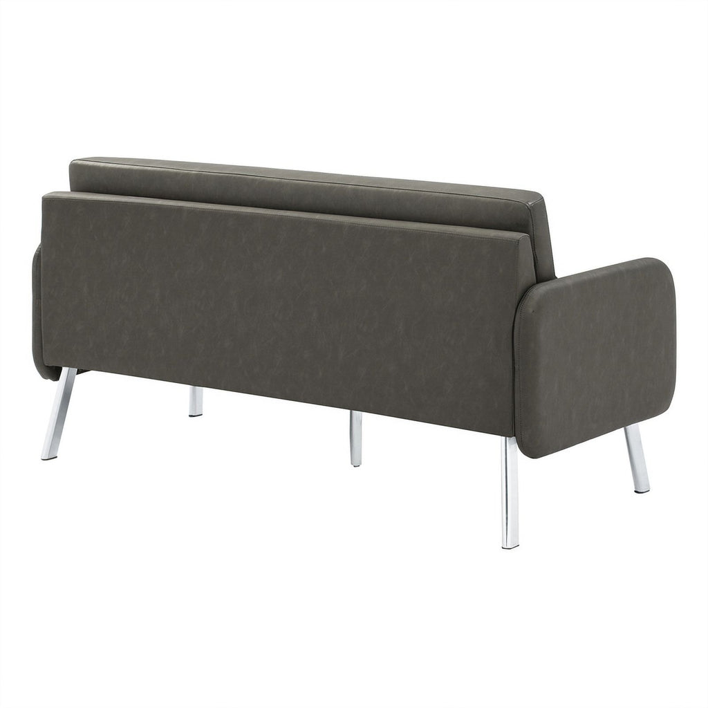 Smoke Faux Leather Lounge Sofa with Chrome Legs X850