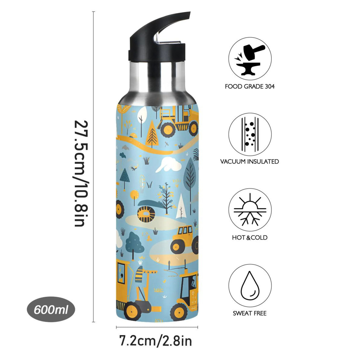 Blue Stainless Steel Insulated Water Bottle with Straw Lid J86048