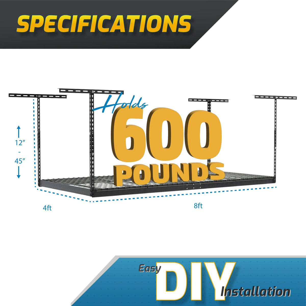 Overhead Garage Storage Rack with 18 Accessory Hooks S1421