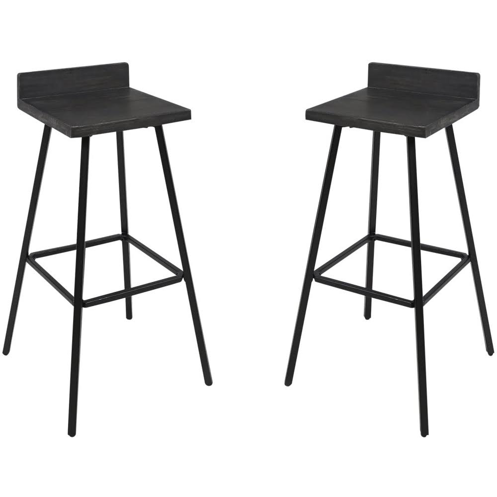 Iron and Acacia Wood Barstools (Set of 2) Dark Gray H233