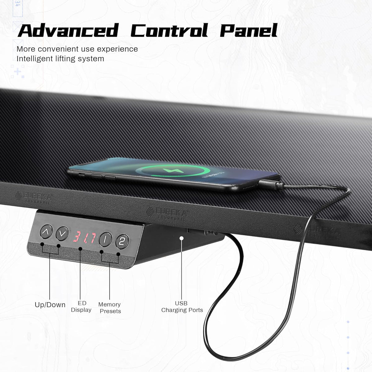 61 inches Height Adjustable Electric L-Shaped Standing Desk with USB Charged Monitor Stand Headphone Hook Mouse Pad Y3992