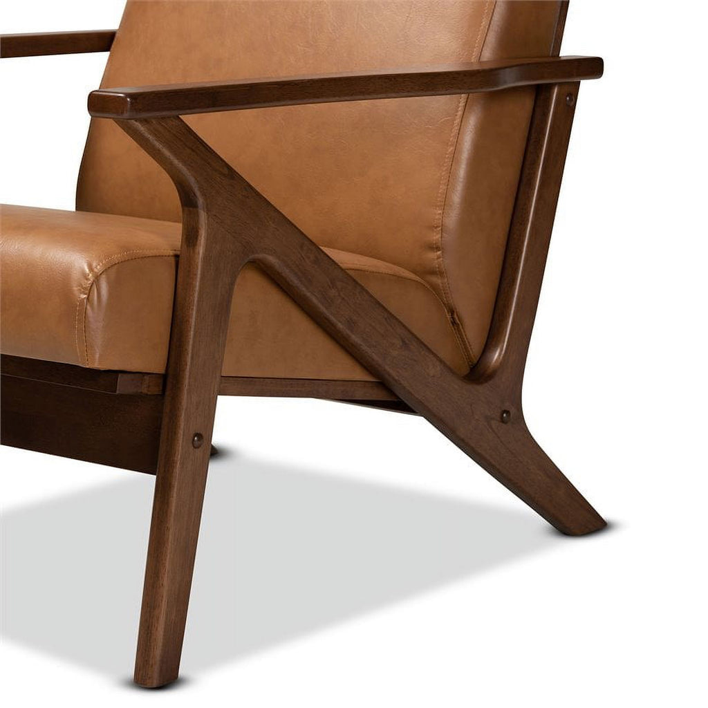 Brown Finished Wood 2-Piece Lounge Chair and Ottoman Set J4022