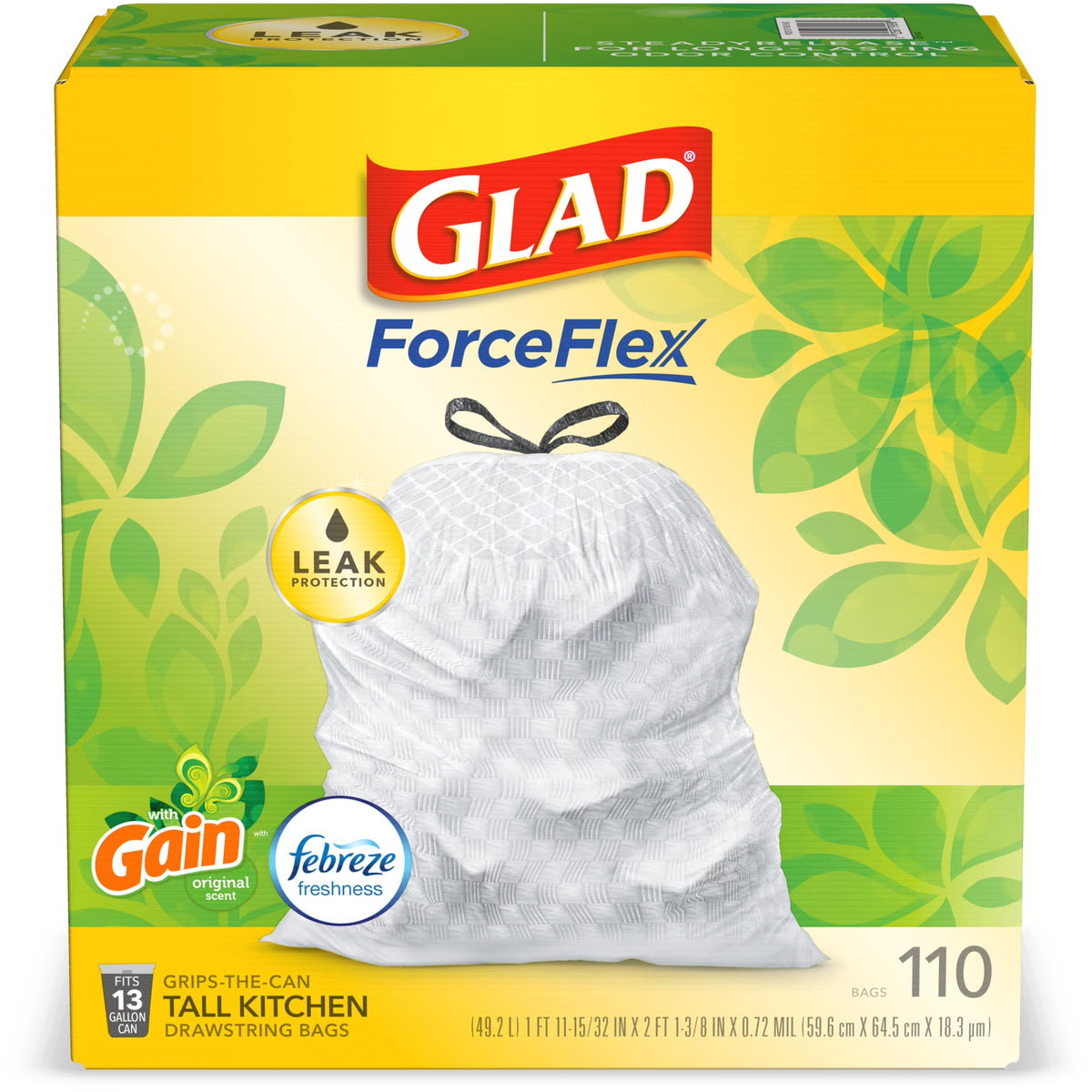 13 Gallon White Drawstring Trash Bags, 110 Count U963500