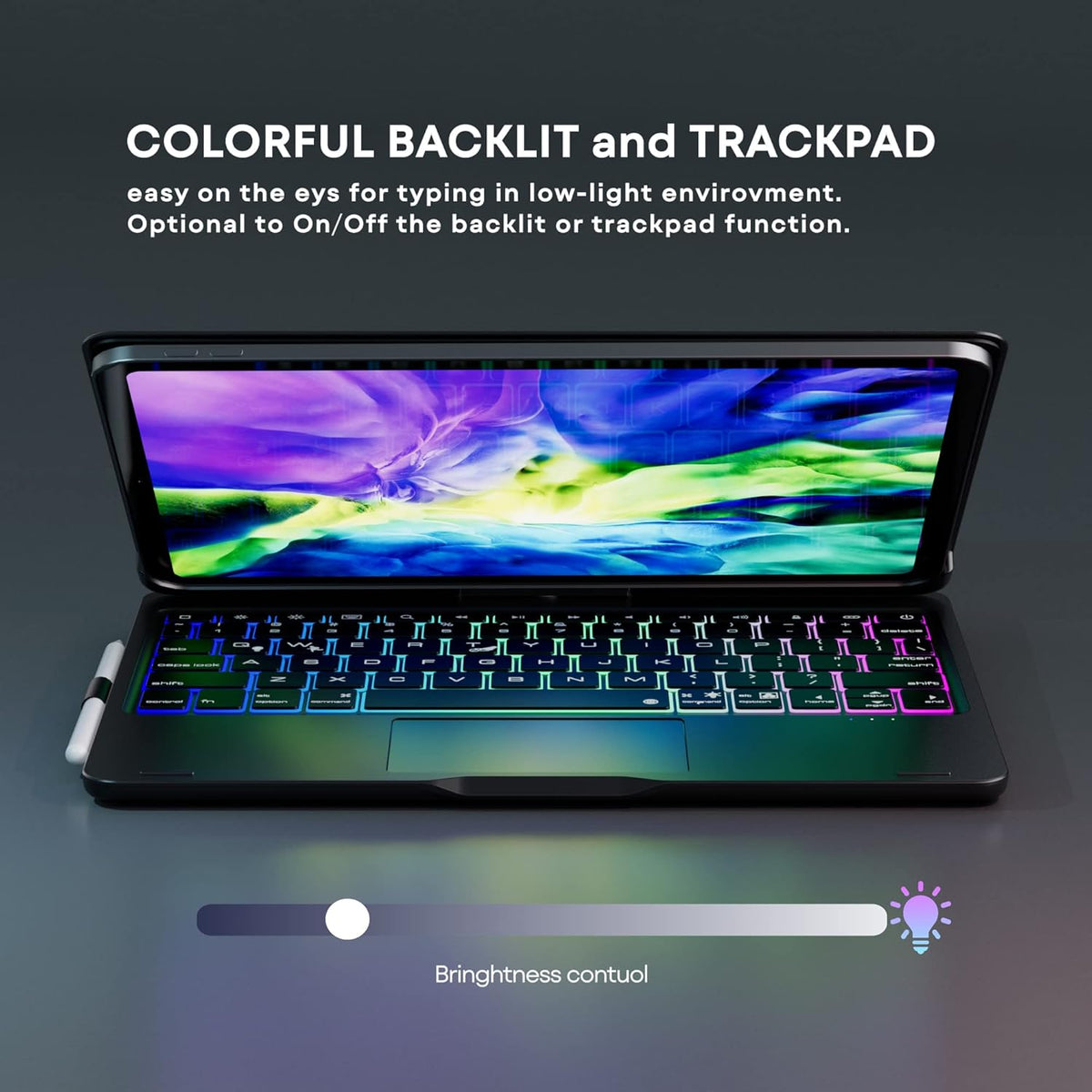 Swivel iPad Keyboard Case with Touchpad Wireless Backlit R139
