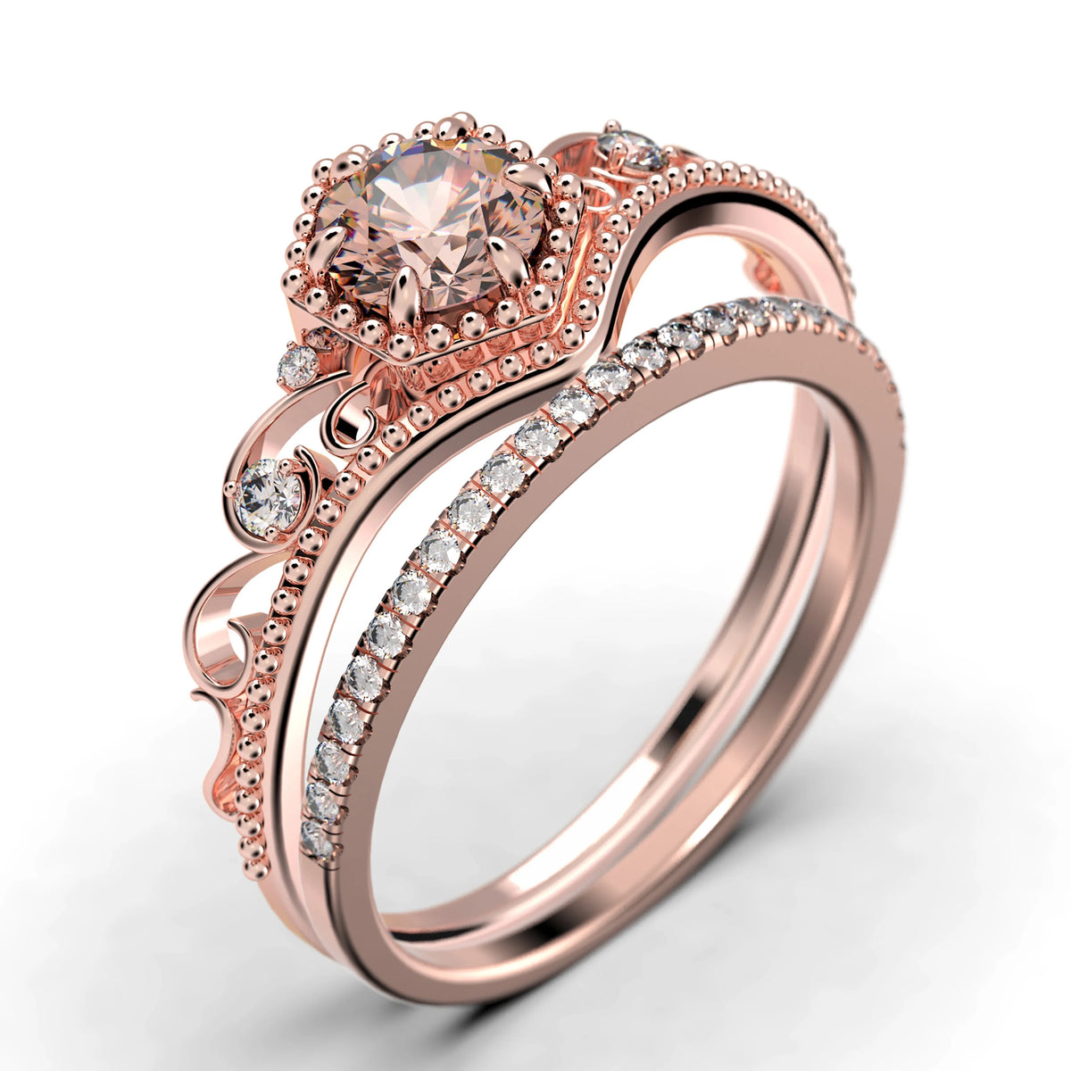 Antique Art Deco 2.00 Carat Round Cut Morganite And Diamond Moissanite Engagement Ring in 925 Sterling Silver With 18k Rose Gold Plating Y806836