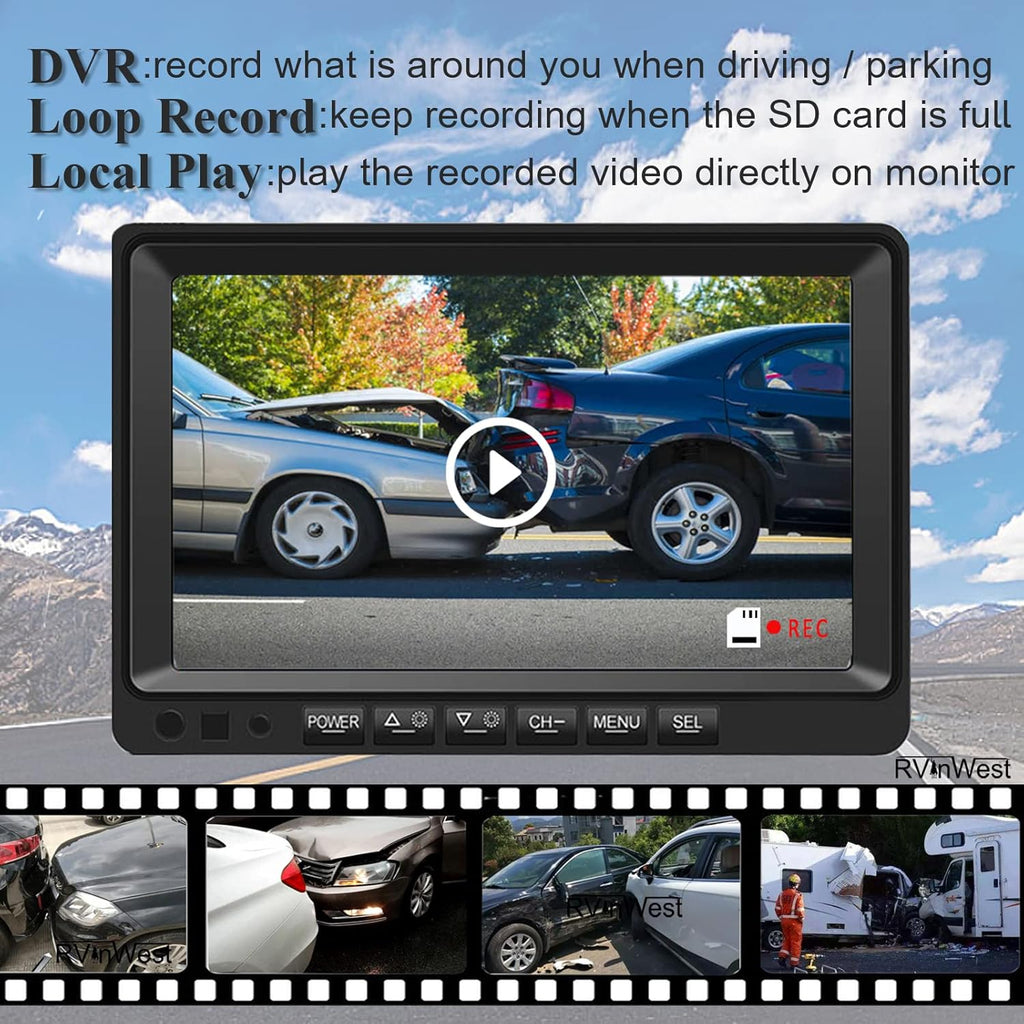 9'' 1080P 4 Split Screen HD DVR Monitor with IP69 Waterproof Night Vision Camera S884360