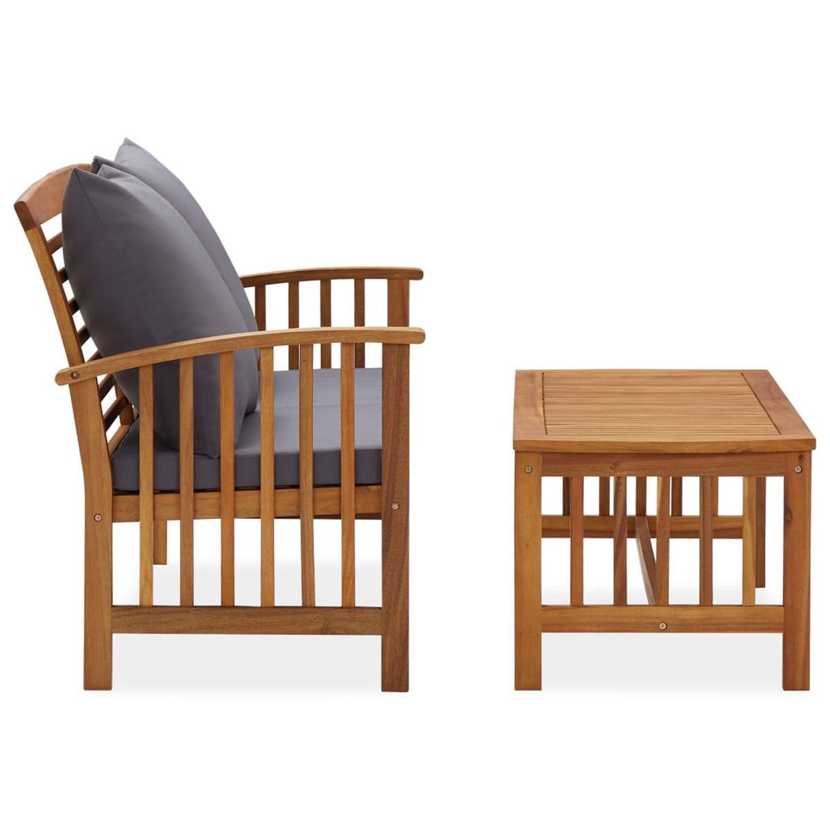 2 Piece Wooden Outdoor Conversation Set with Gray Cushion and Side Table M790