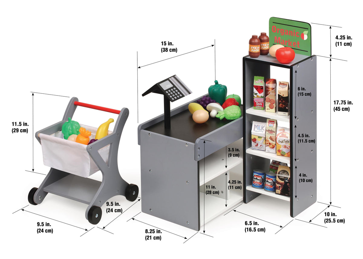 Doll Playset with Shopping Cart and Pretend Food F8995