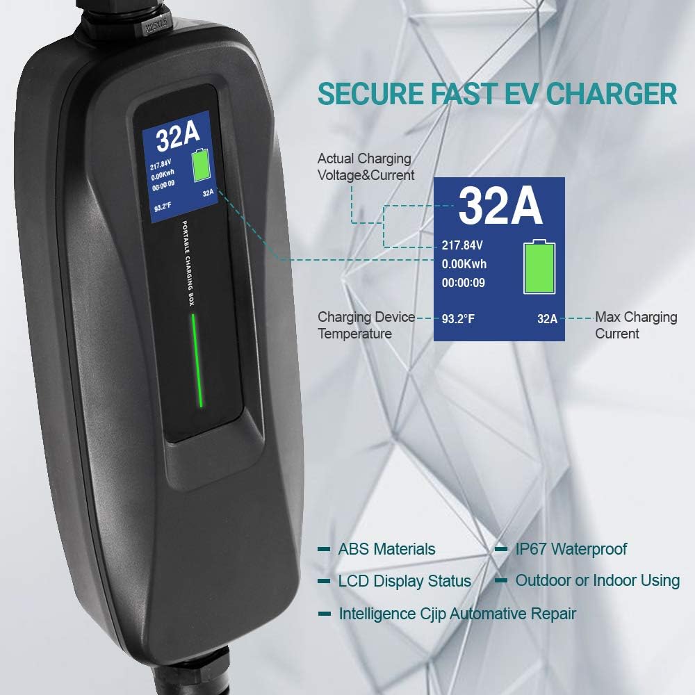 32 Amp Level 2 Portable EV Charger with NEMA14-50 25ft Cable Q82489