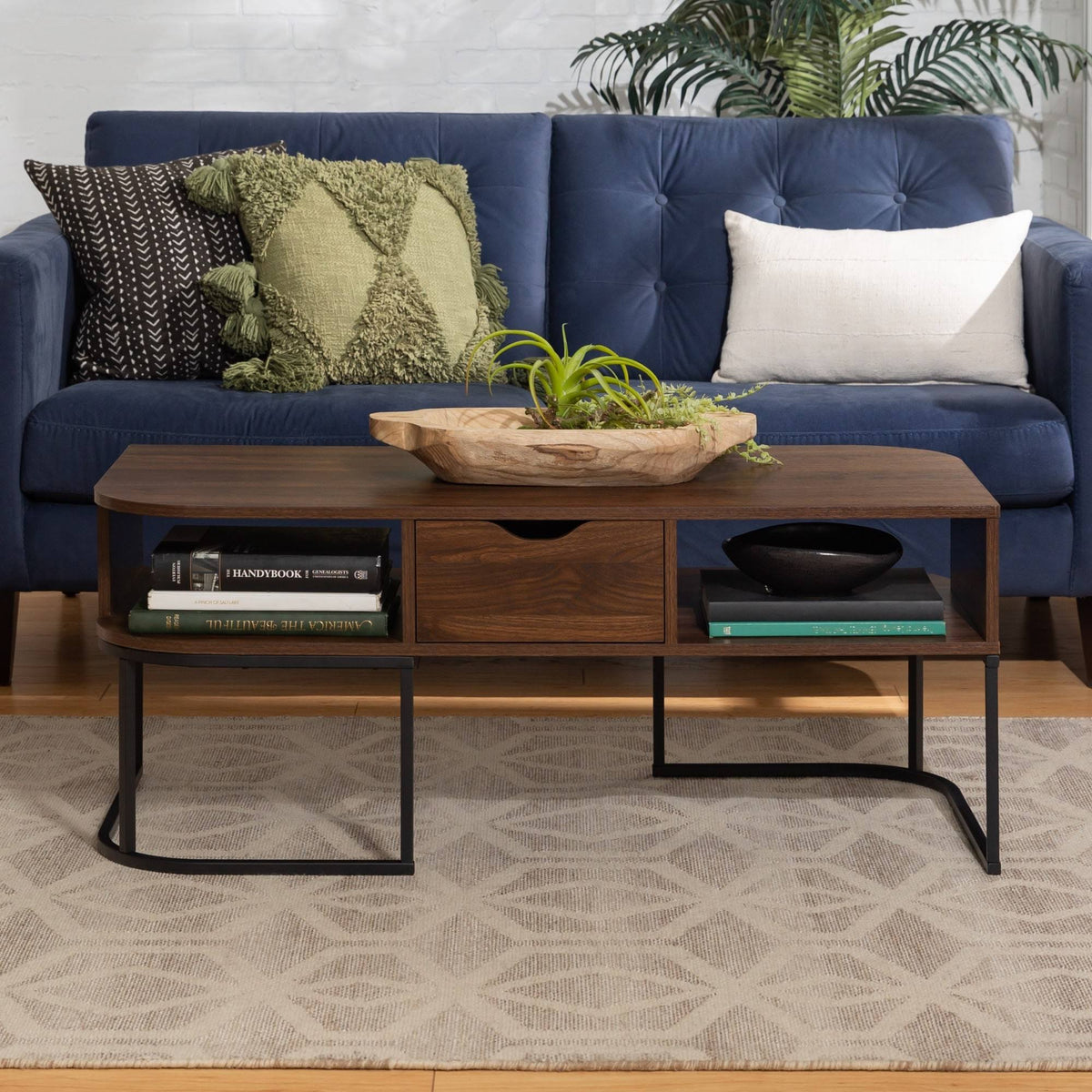 1-Drawer Curved Coffee Table Dark Walnut P89699
