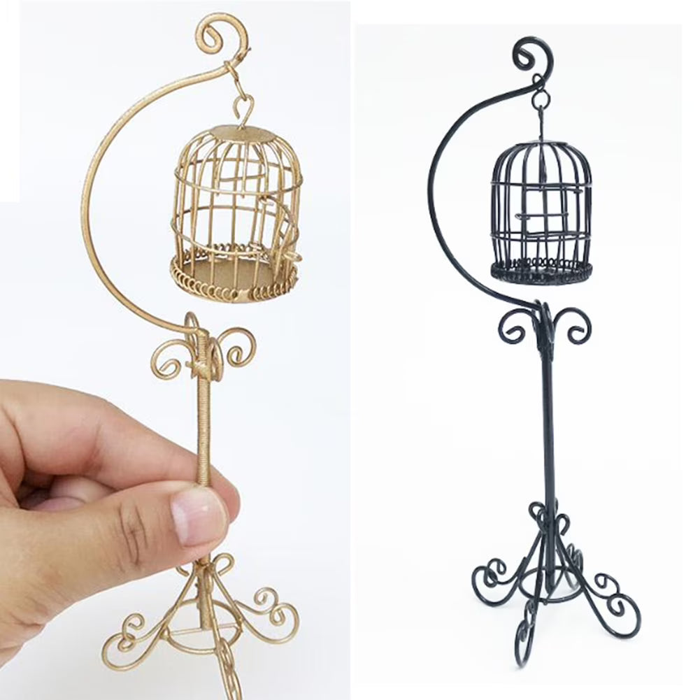 Miniature Metal Bird Cage Dollhouse Decoration Z550