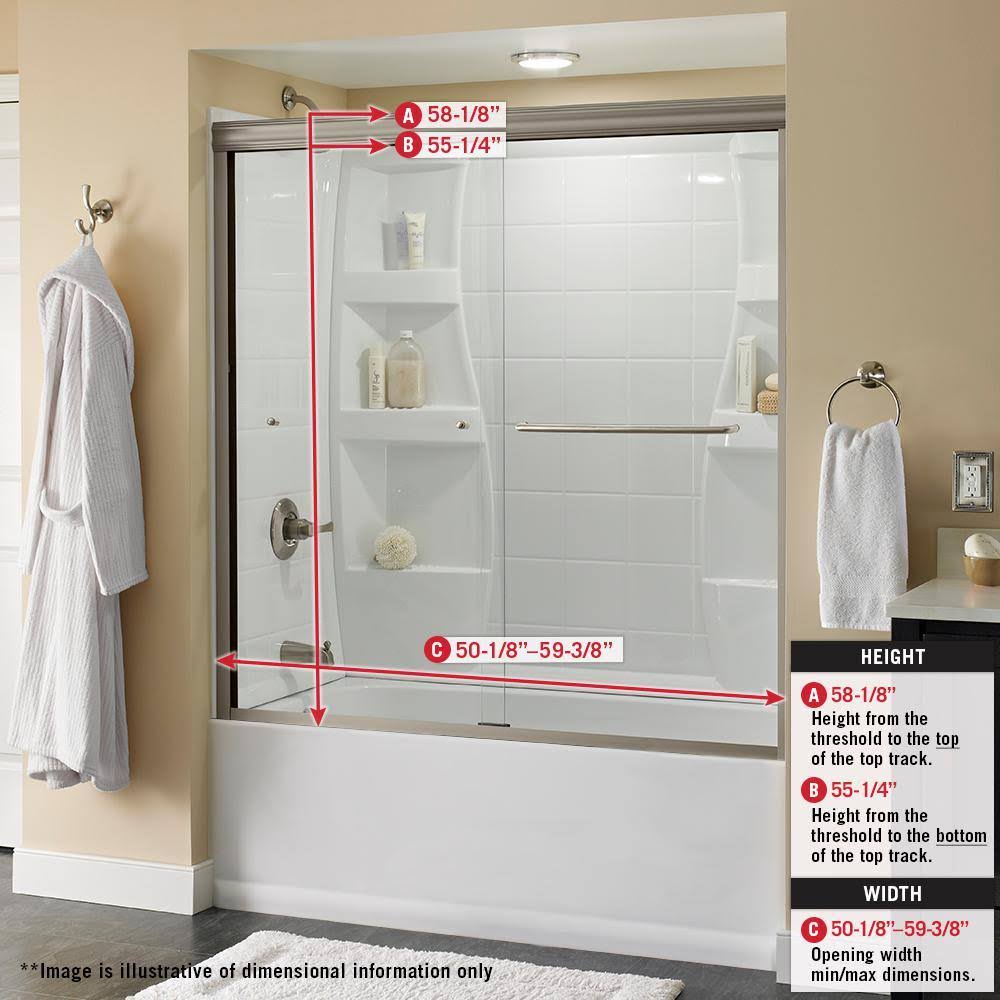 Semi-Frameless Sliding Bathtub Door in Chrome with Clear Glass B207020