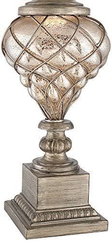 Traditional Table Lamp with Nightlight LED Mercury Glass Off White Fabric Bell Shade A59706