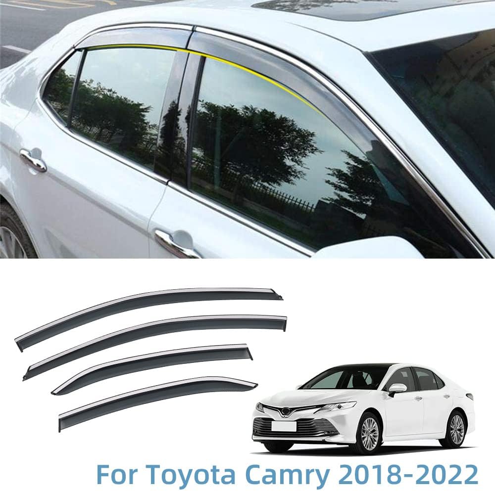 Tape on Polycarbonate Rain Guards Window Visor with 304 Stainless Steel Trim Pack of 2 E66298