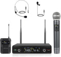 UHF Wireless Microphone System, 30 Adjustable Frequencies, Cordless Handheld/Bodypack/Headset/Lapel Mic Set with Case, 200ft Coverage M5728