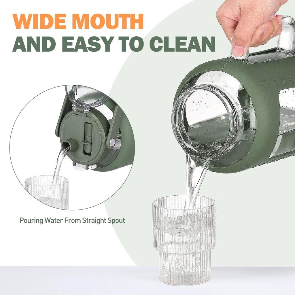 64oz Glass Water Bottle with Straw and Handle N358701